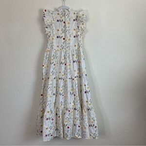 En saison Womens Eliza white floral flutter sleeve tiered lined midi dress S